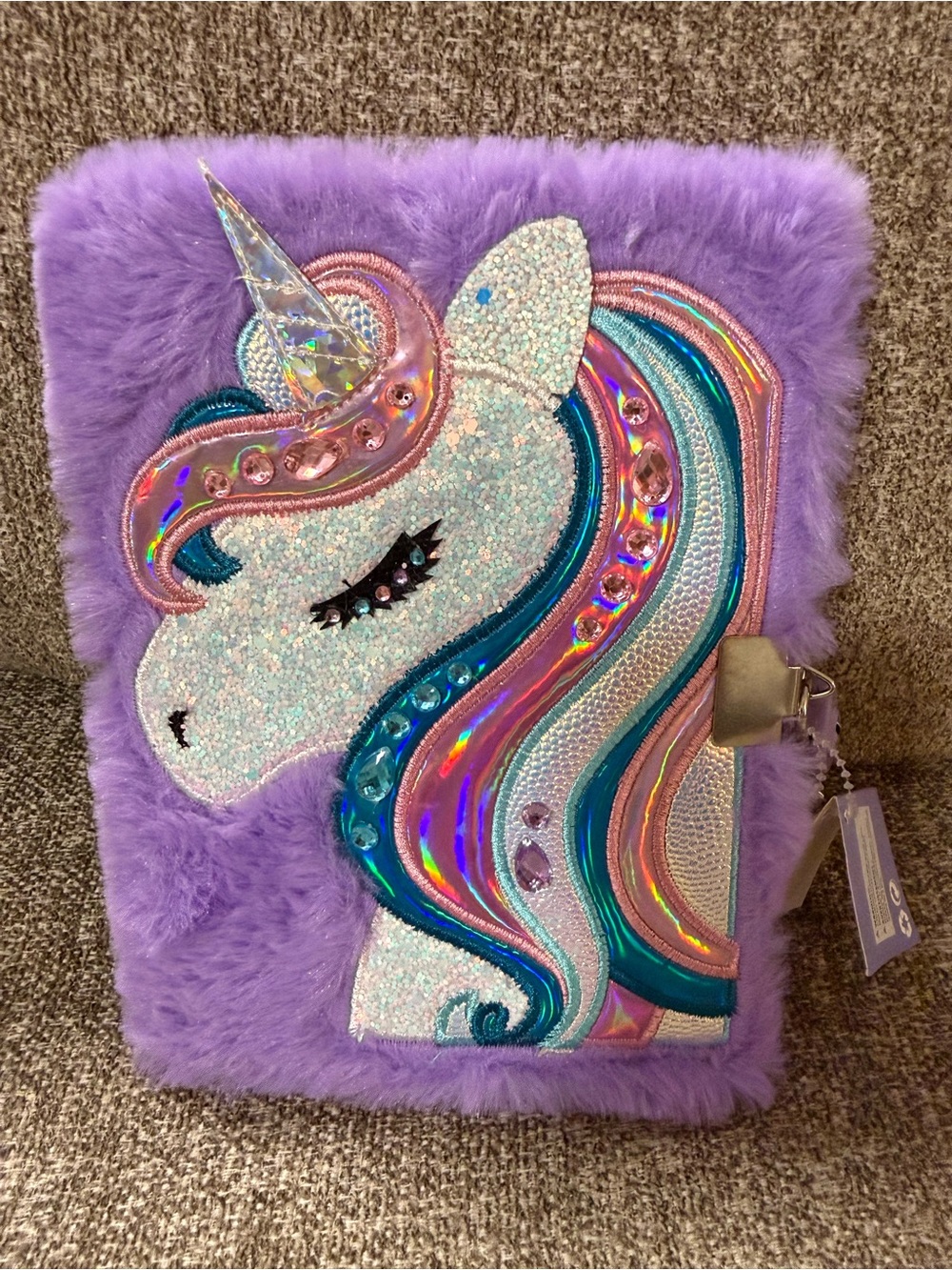 Claire's Lavender Plush Unicorn Journal with Iridescent Mane